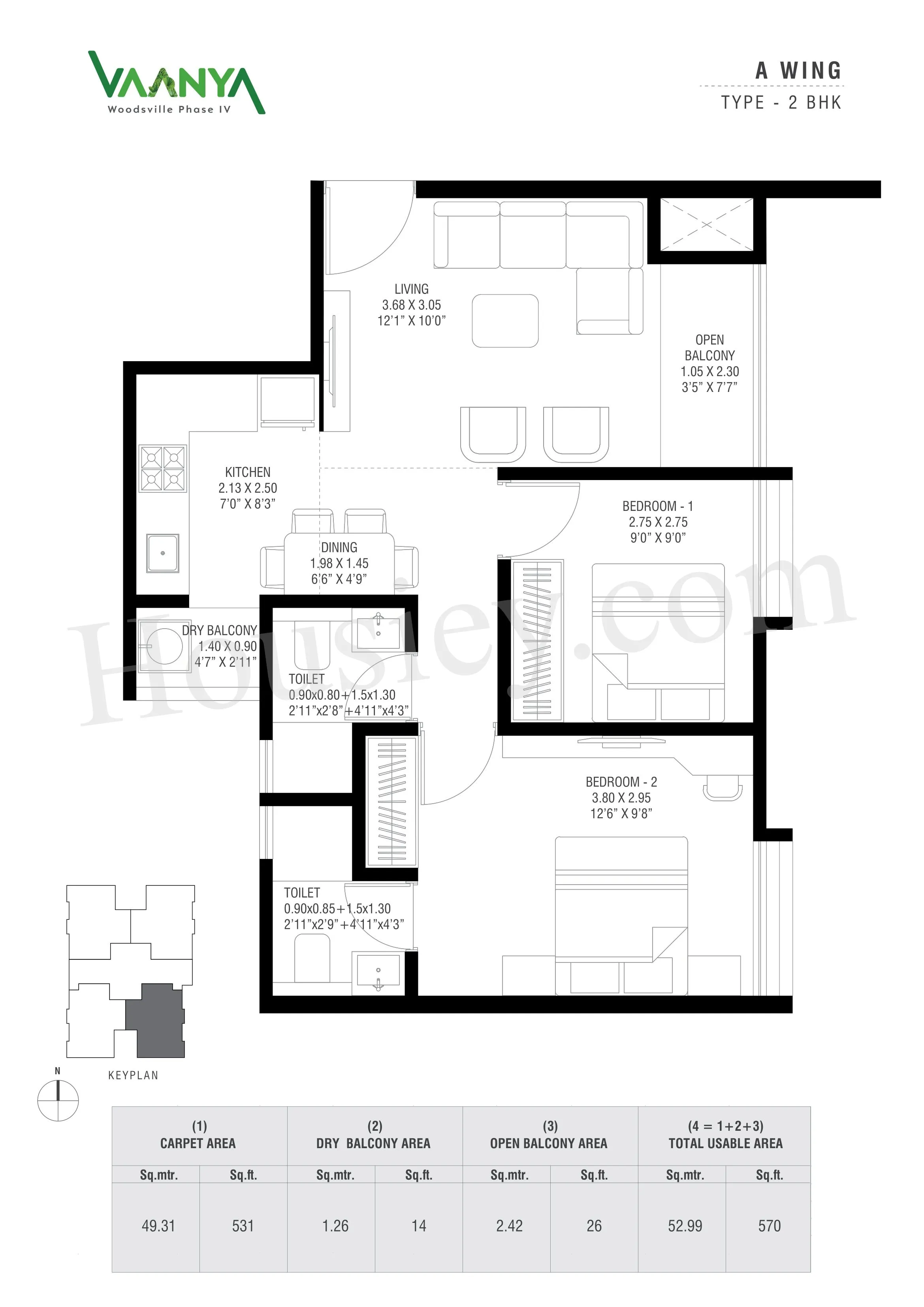 Vaanya Woodsville Phase 4 Unit plan - 570 sq.ft.